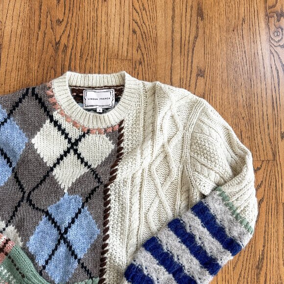 Lingua Franca “Hutton Patchwork Crew” Sweater - Picture 3 of 6